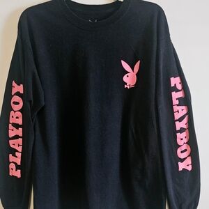 PLAYBOY Black and Pink Long Sleeve Tee